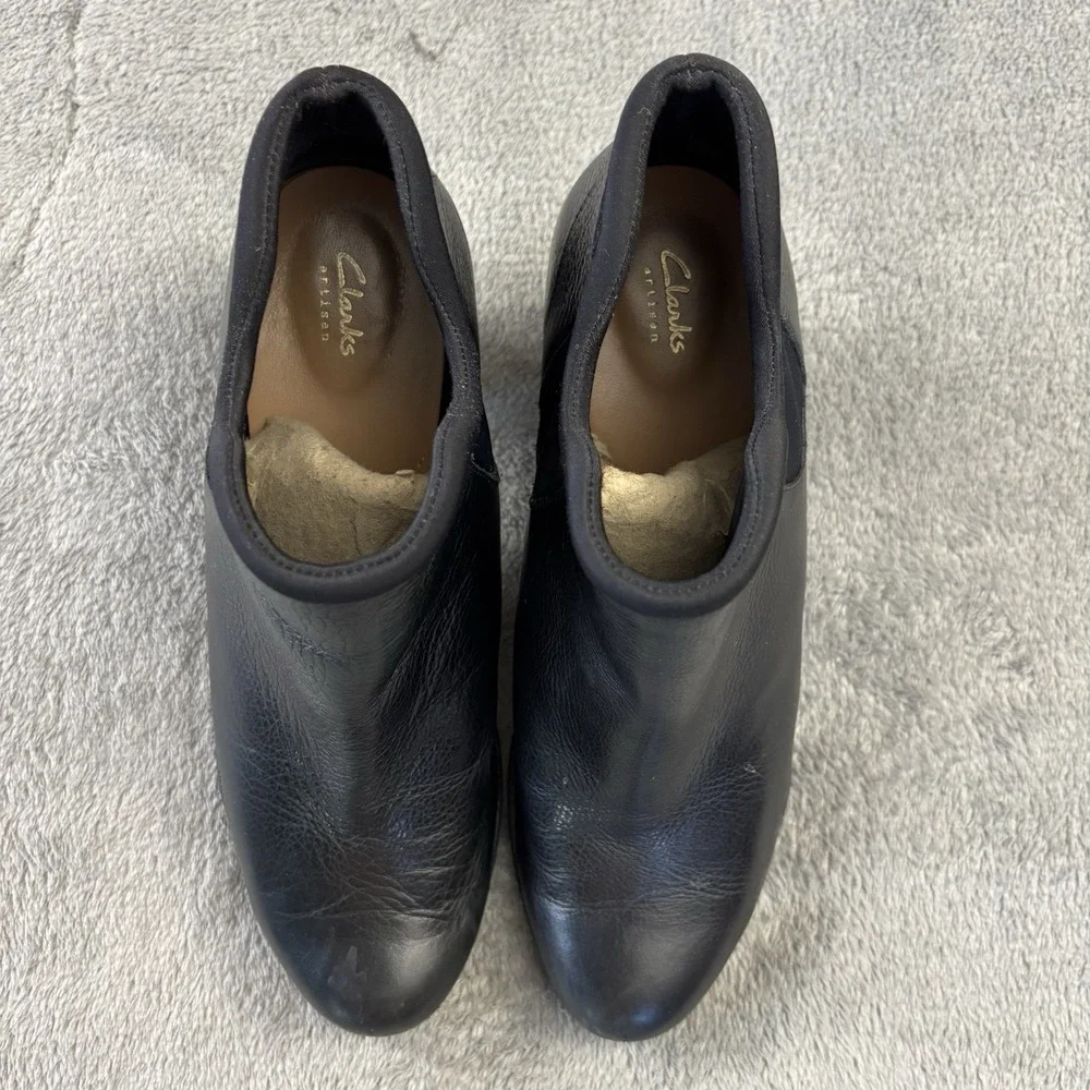 Clarks Boots Womens 8 M‎ Adya Bella Ankle Booties Black Heels Pull On Casual